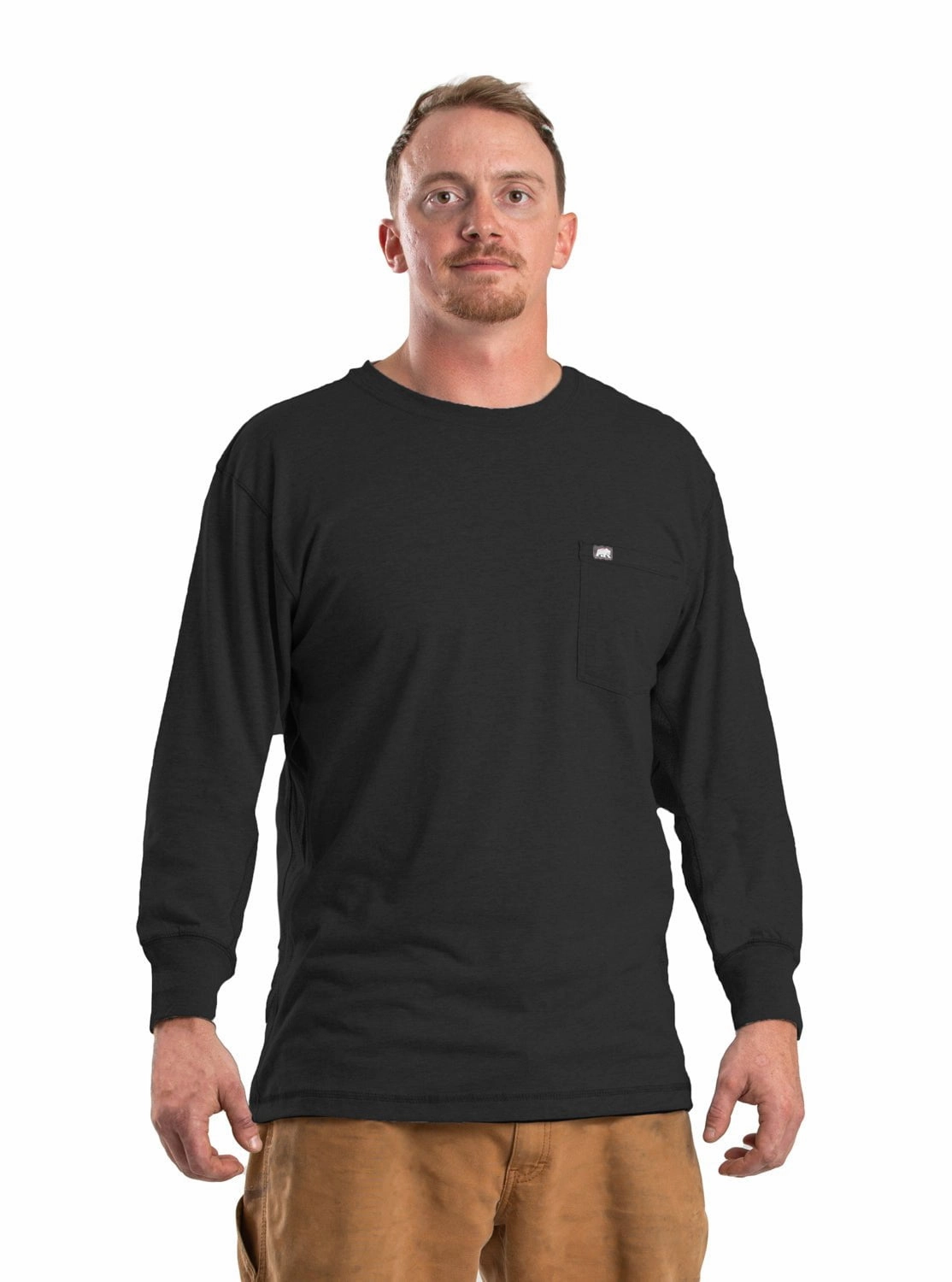 Mix-And-Match Berne Mens Black Cotton Blend WorkVent Performance Pocket Tee L/S