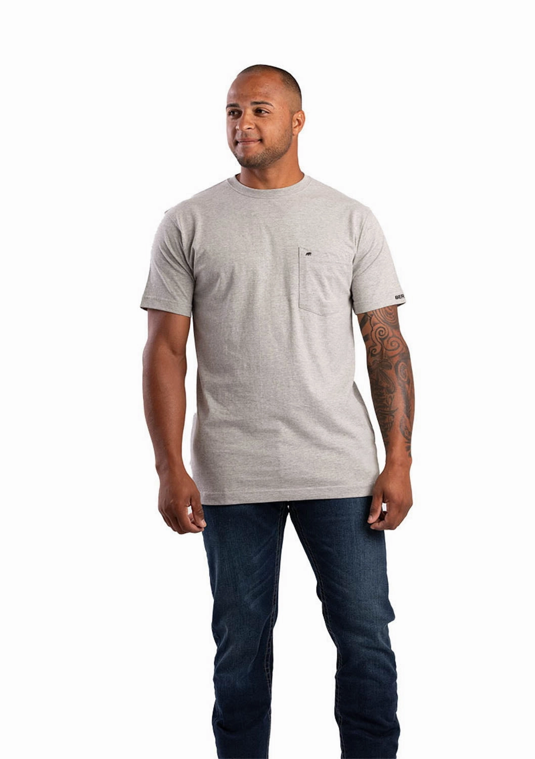 Personalized Touch Ultra Soft Interior Berne Mens Grey Cotton Blend Heavyweight Pocket Tee S/S