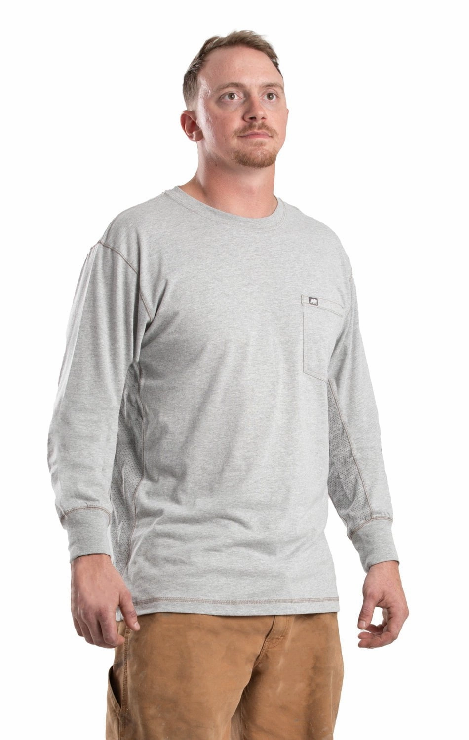 Smooth Finish holiday season Berne Mens Grey Cotton Blend WorkVent Performance Pocket Tee L/S