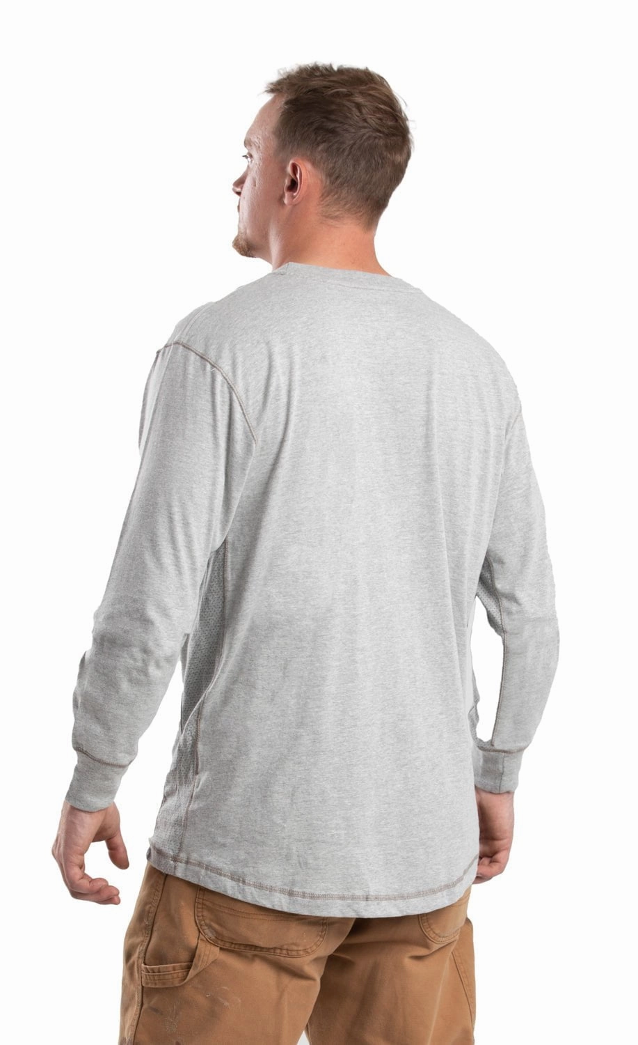 Berne Mens Grey Cotton Blend WorkVent Performance Pocket Tee L/S Recycled Polyester Blend