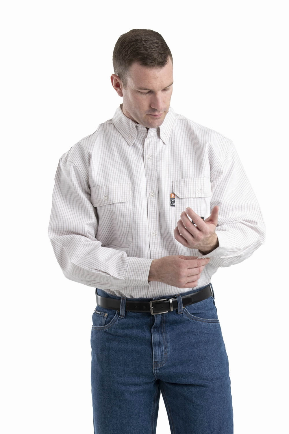 Warm Insulation Berne Mens Khaki 100% Cotton FR Button Down Workshirt L/S