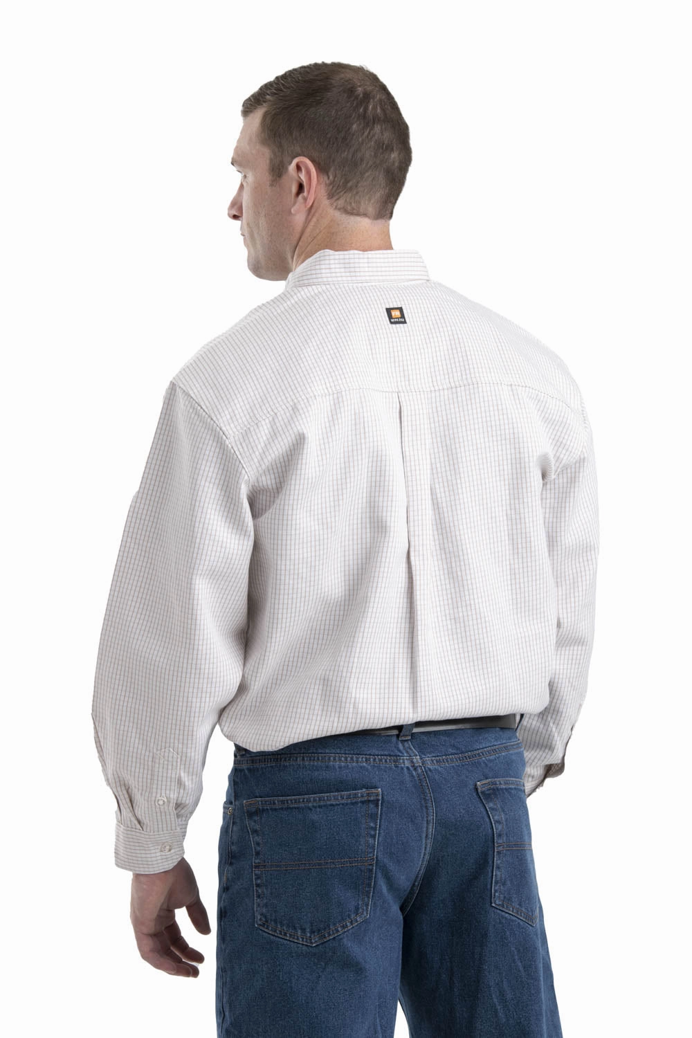 Berne Mens Khaki 100% Cotton FR Button Down Workshirt L/S Zip Front Festival Fashion