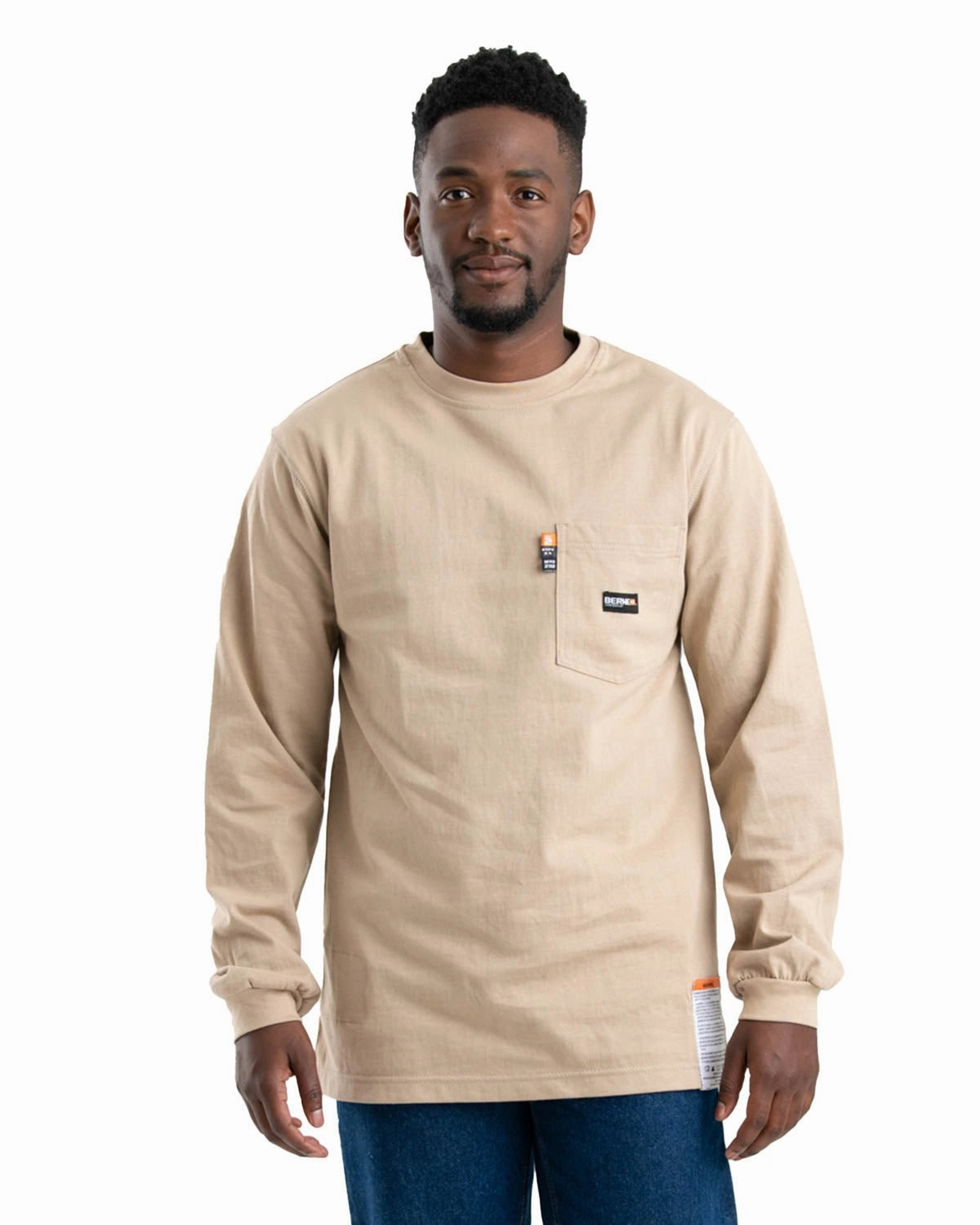 Berne Mens Khaki 100% Cotton FR Crew Neck T-Shirt S/S High-Quality Fabric