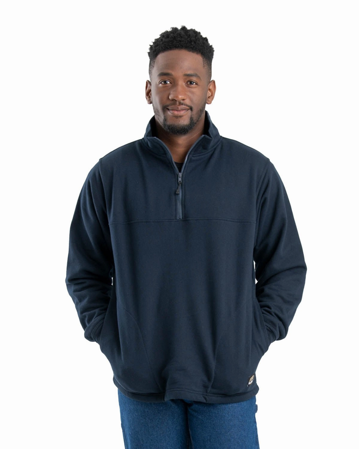 Neutral Colors Weekend Outing Berne Mens Navy Cotton Blend Fleece Quarter Zip