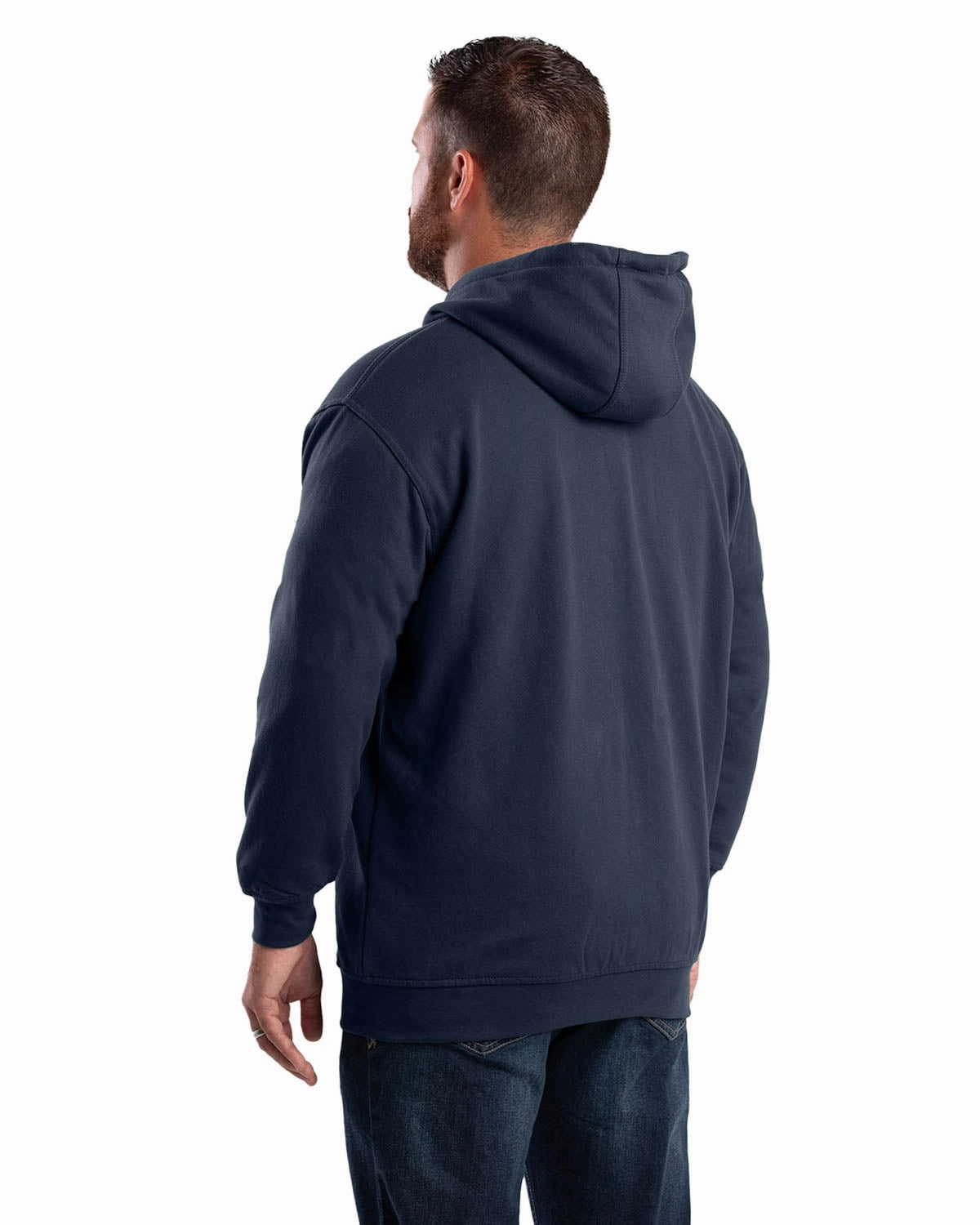 Tear Resistant Reinforcement Tailored Cuffs Berne Mens Navy Cotton Blend Hooded Sweatshirt