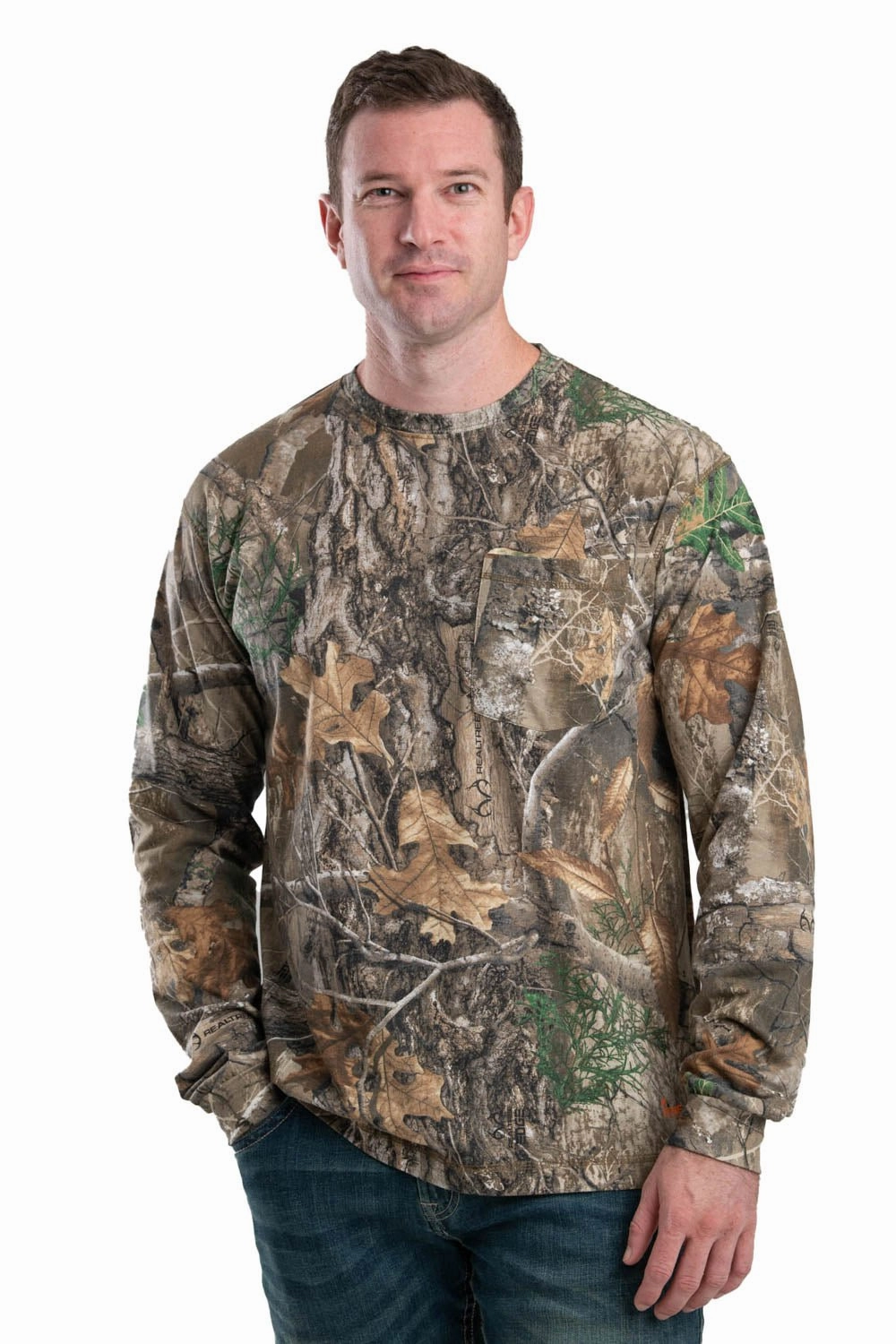 Berne Mens Realtree Edge Cotton Blend Lightweight Performance Tee L/S Tagless Design