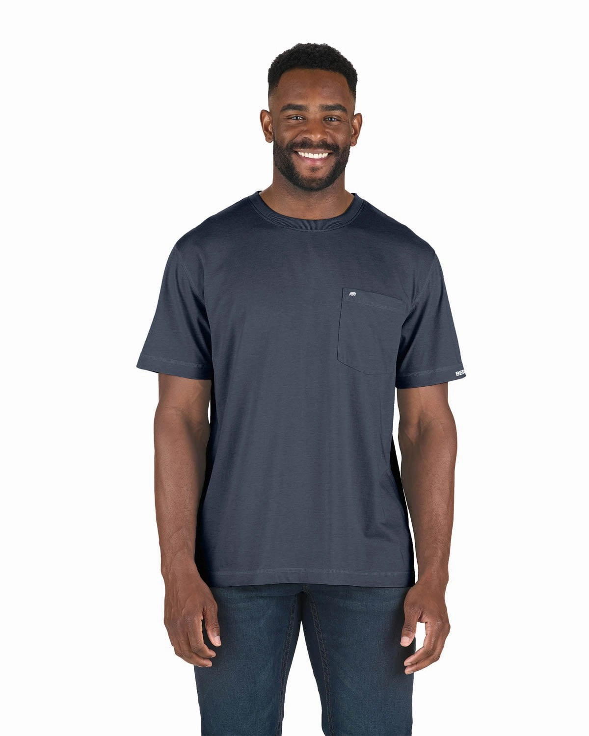 Berne Mens Space Blue Cotton Blend Lightweight Performance Tee S/S Two Tone Stitching