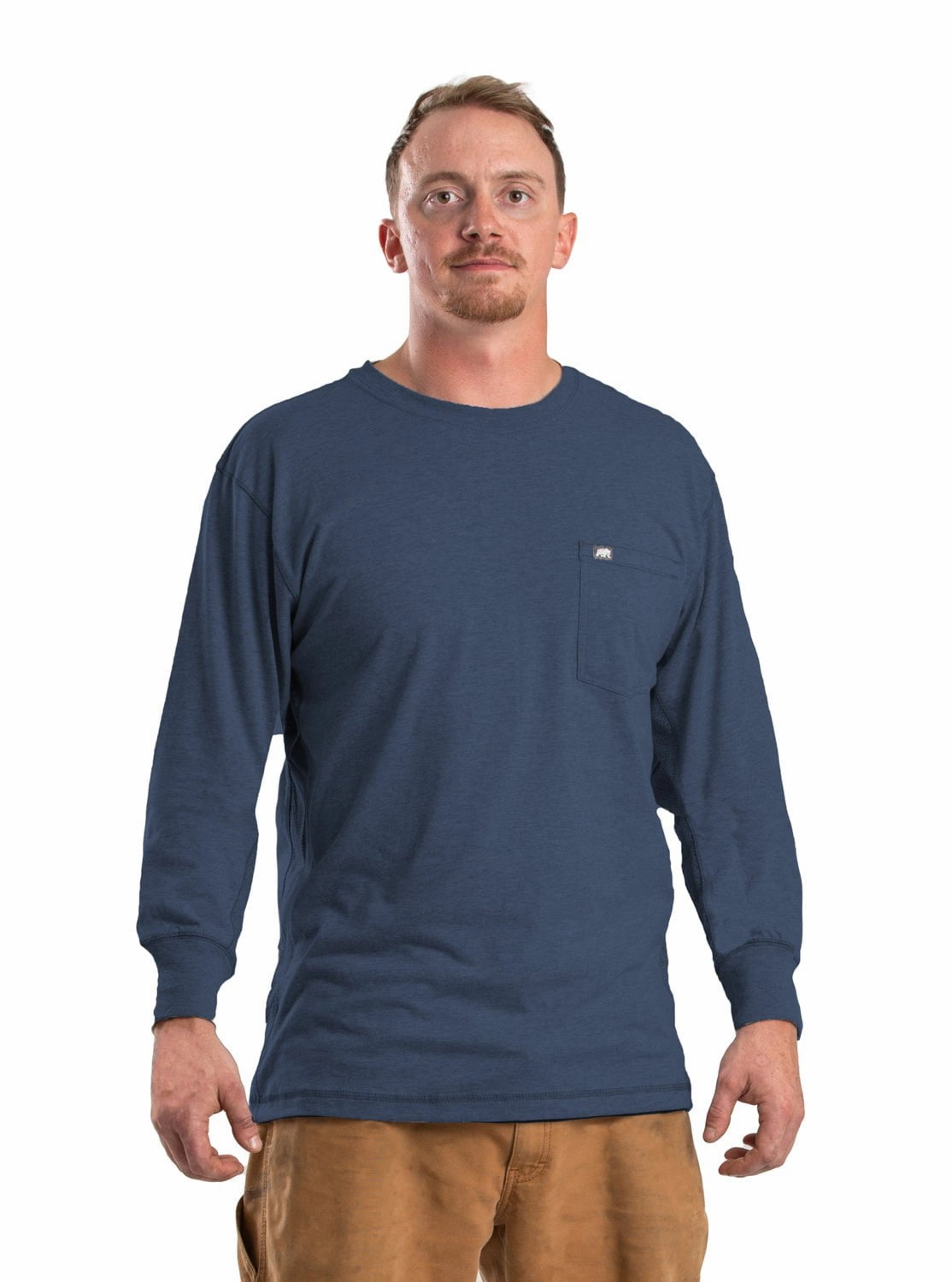 Berne Mens Space Blue Cotton Blend WorkVent Performance Pocket Tee L/S Cocktail Party