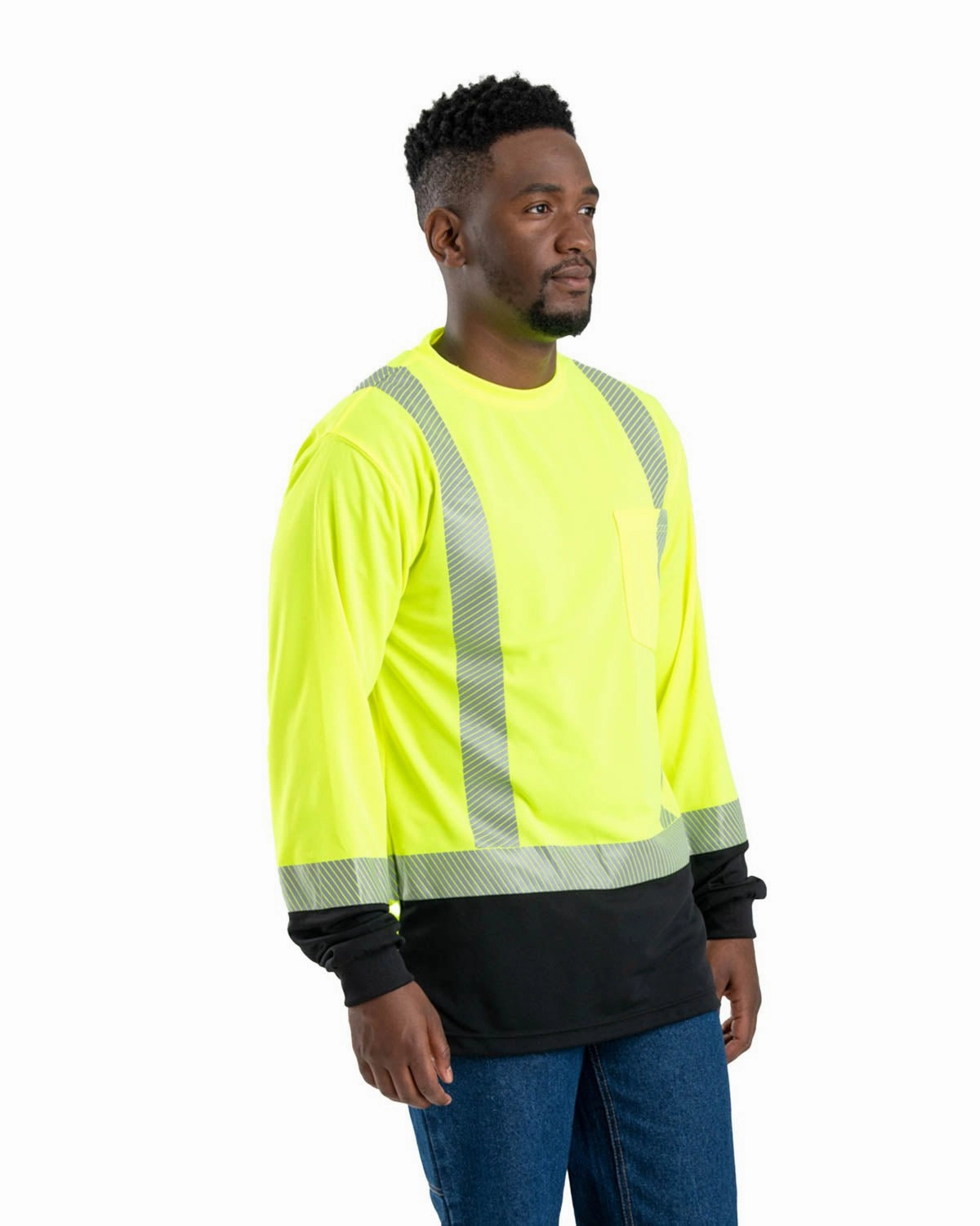 Berne Mens Yellow Polyester Hi-Vis Class 2 Color Block Tee L/S Travelers Choice Oversized style