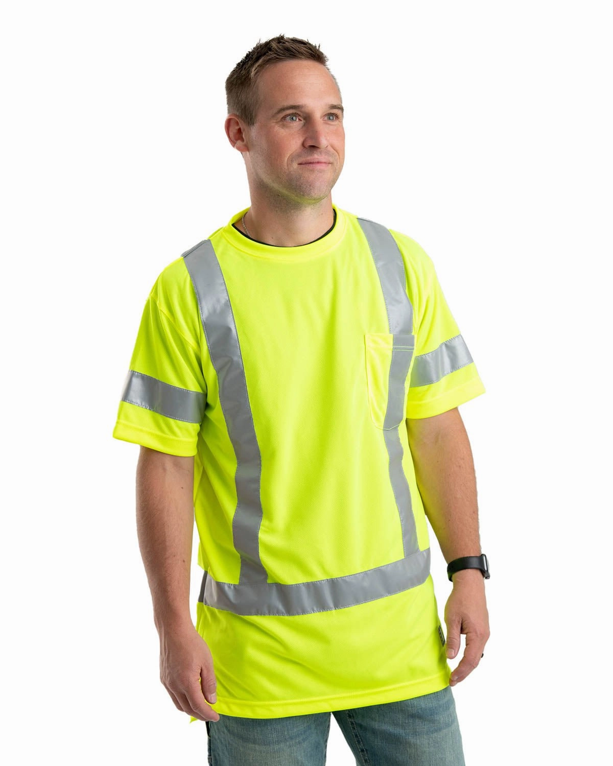 Berne Mens Yellow Polyester Hi-Vis Class 3 Performance S/S adult clothing Tropical theme