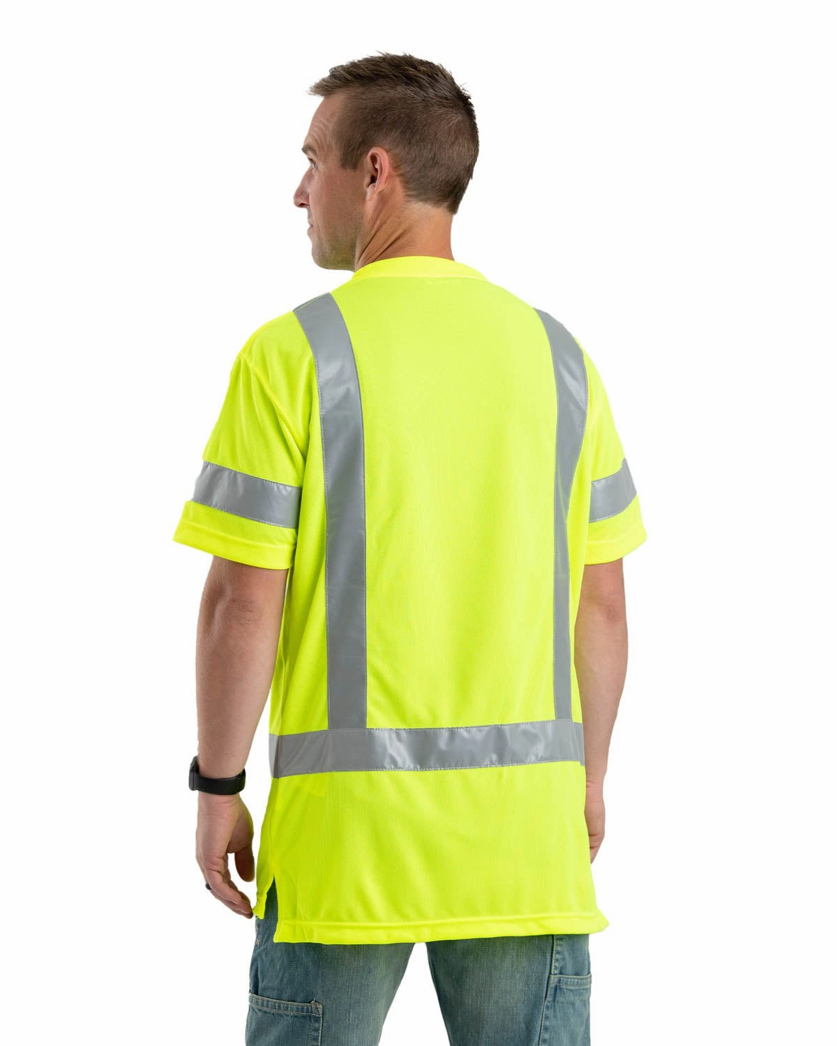 Berne Mens Yellow Polyester Hi-Vis Class 3 Performance S/S Wrinkle Resistant Finish Anti Static Lining