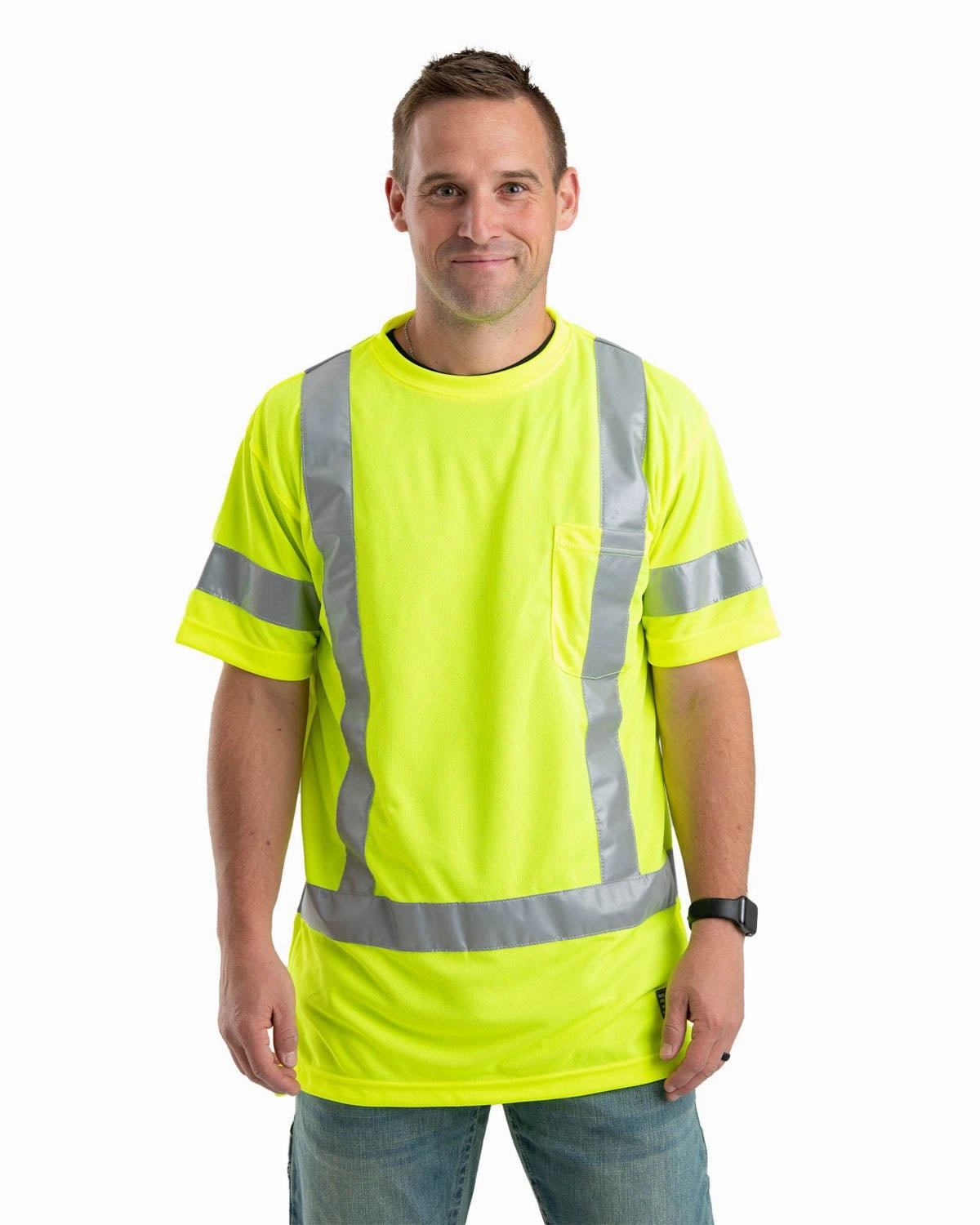 Berne Mens Yellow Polyester Hi-Vis Class 3 Performance S/S Polished Finish Sleeveless Cut