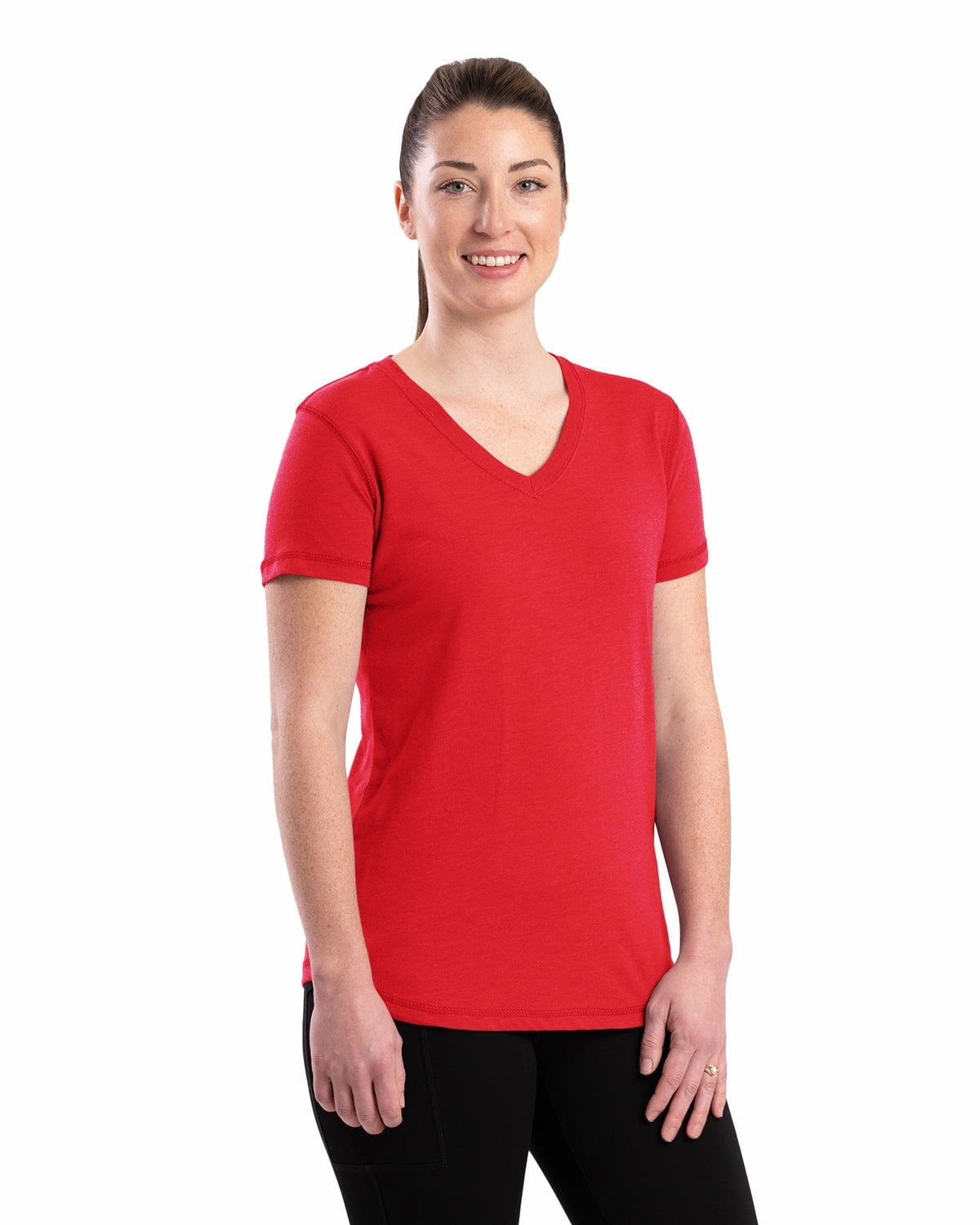 Easy Care Berne Womens Performance V-Neck Tomato Cotton Blend S/S T-Shirt