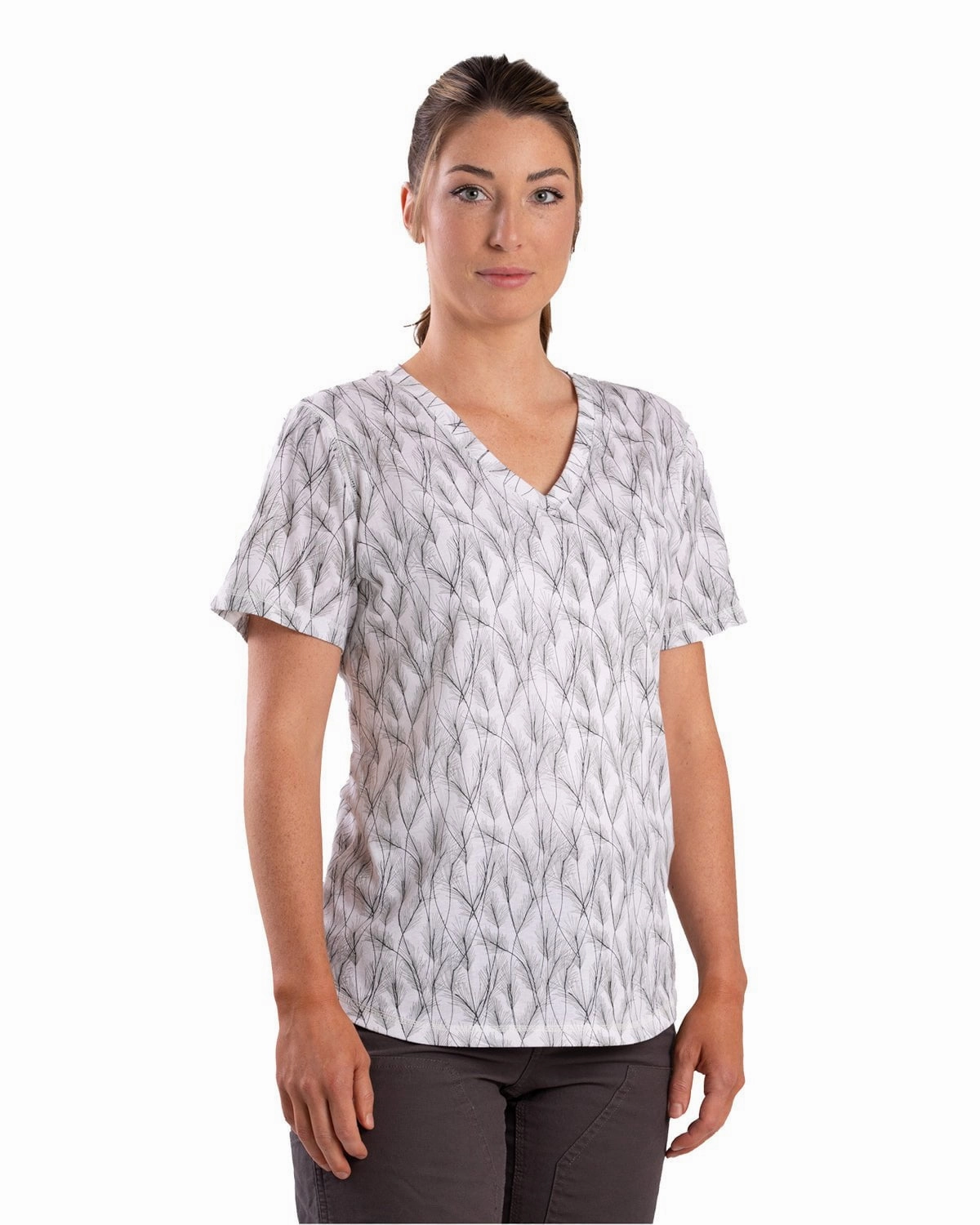 Snag Resistant Fabric Berne Womens Performance V-Neck Wheat Print Cotton Blend S/S T-Shirt