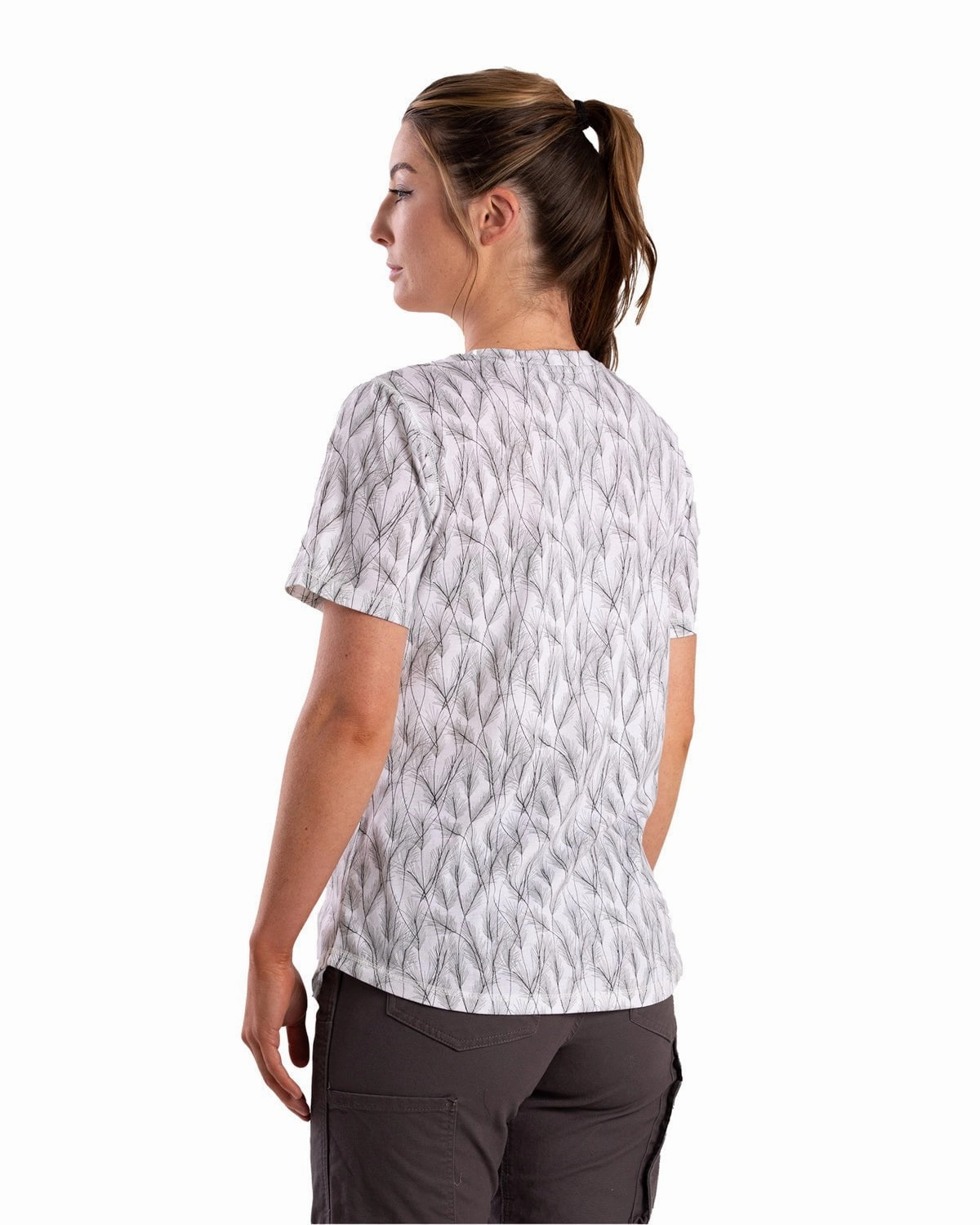 Tall Length Split hem Berne Womens Performance V-Neck Wheat Print Cotton Blend S/S T-Shirt