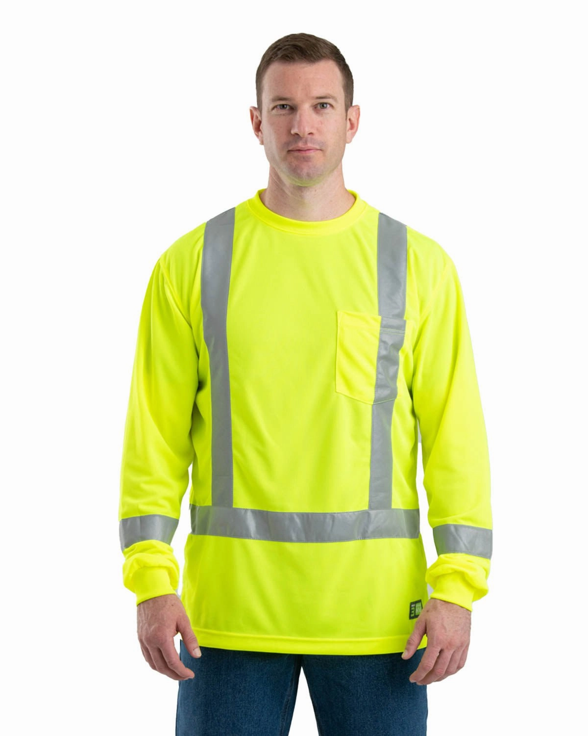 Minimalist Style Pre Shrunk Cotton Blend Berne Mens Yellow Polyester Hi-Viz Performance L/S Tee S/S