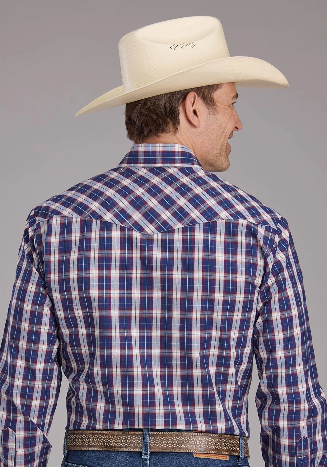 Wrinkle Resistant Material Roper Mens 2414 Multi Plaid Blue Cotton Blend L/S Shirt