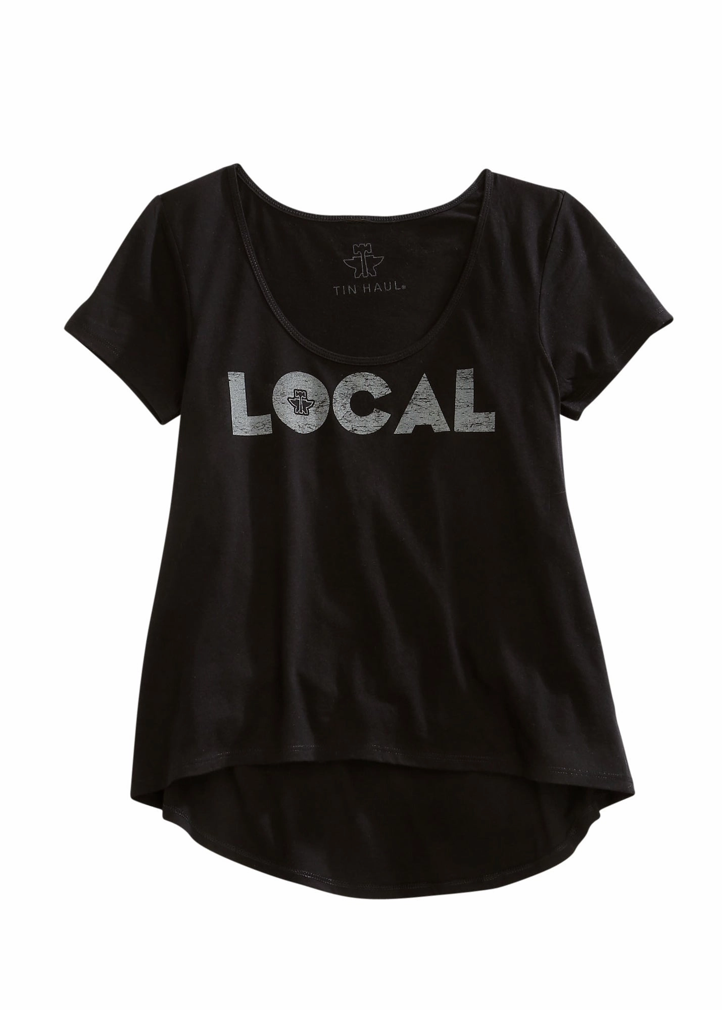 Tin Haul Womens Distressed Local Black 100% Cotton S/S T-Shirt V-Neck High-End Finish