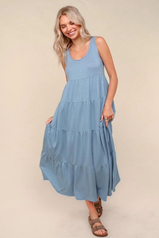 Glam Feel Bethany Solid Tiered Maxi Baby French Terry Dress
