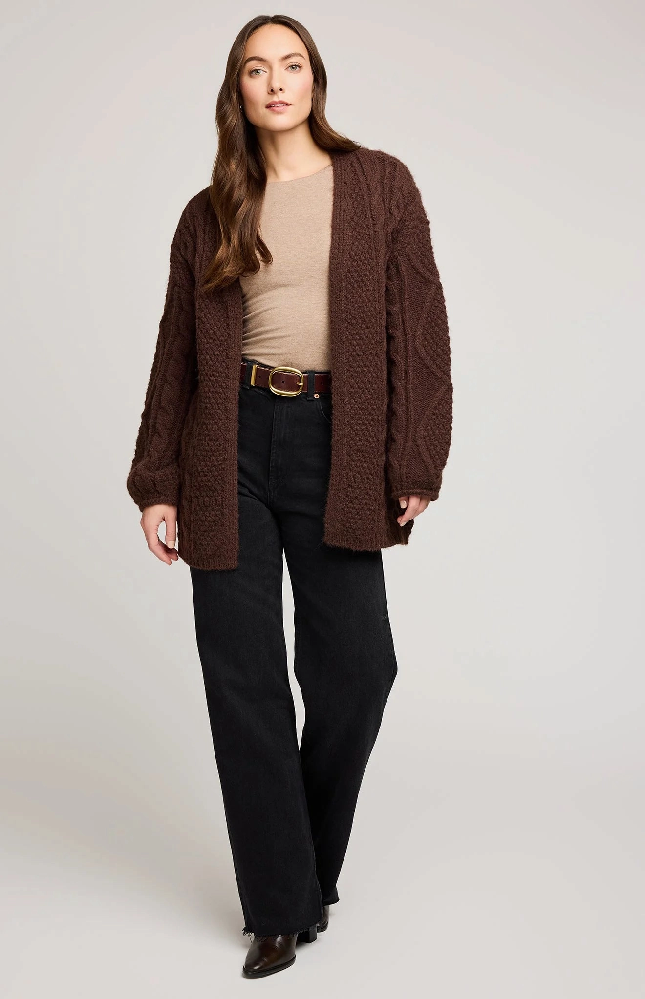 Waffle Knit Perfect for Layering Betty Cardigan - Chocolate