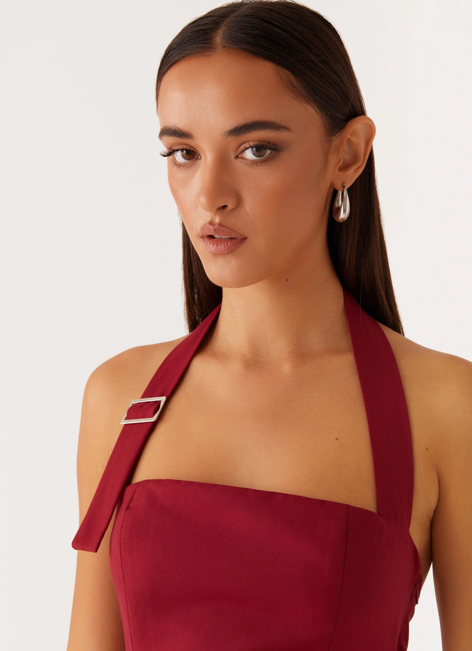 Subtle Flex Cool Drape Bianca Halter Dress - Red