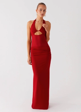 Trend-Inspired Billen Halter Maxi Dress - Red