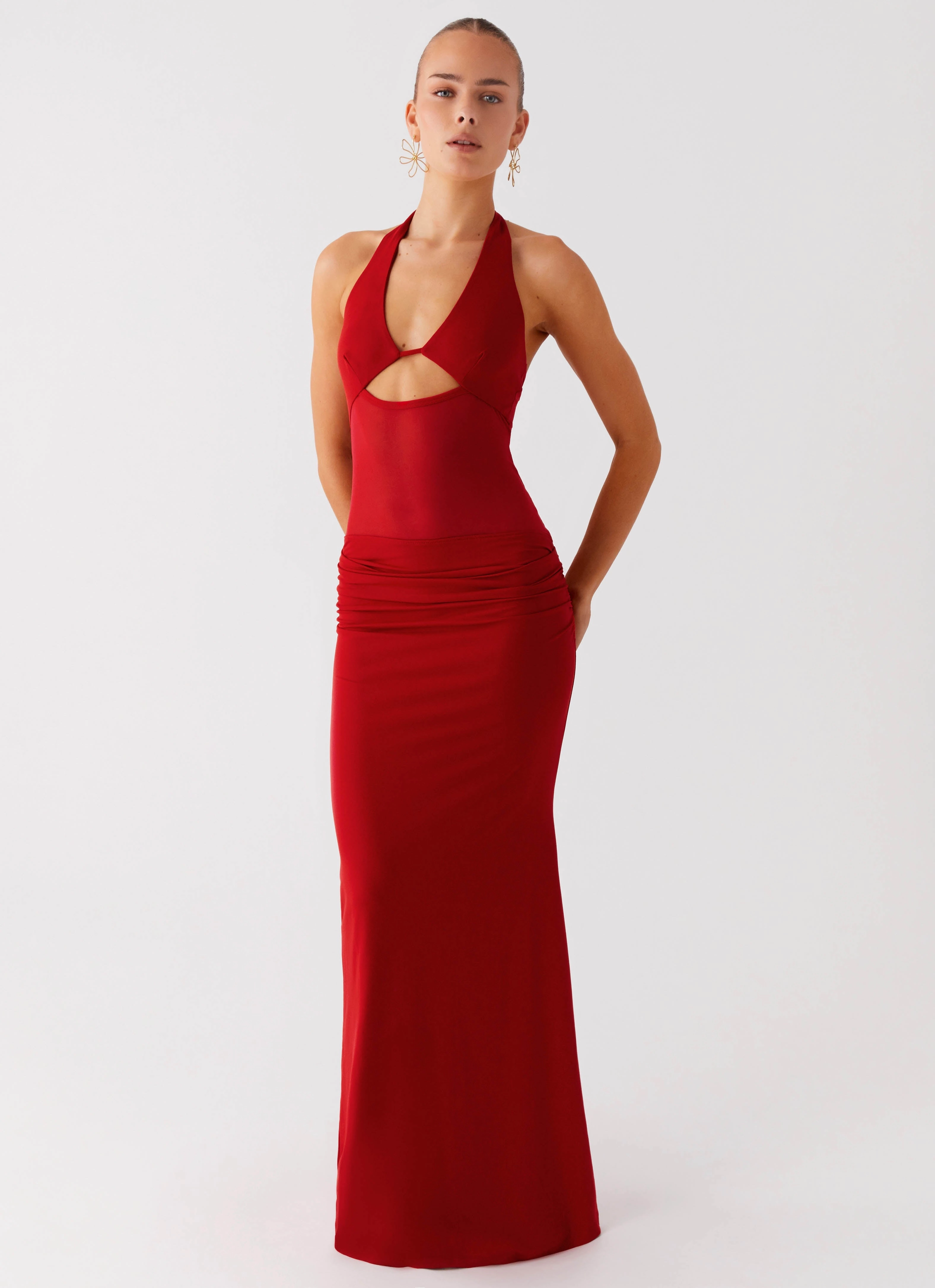 Comfortable Cut Fresh Style Billen Halter Maxi Dress - Red