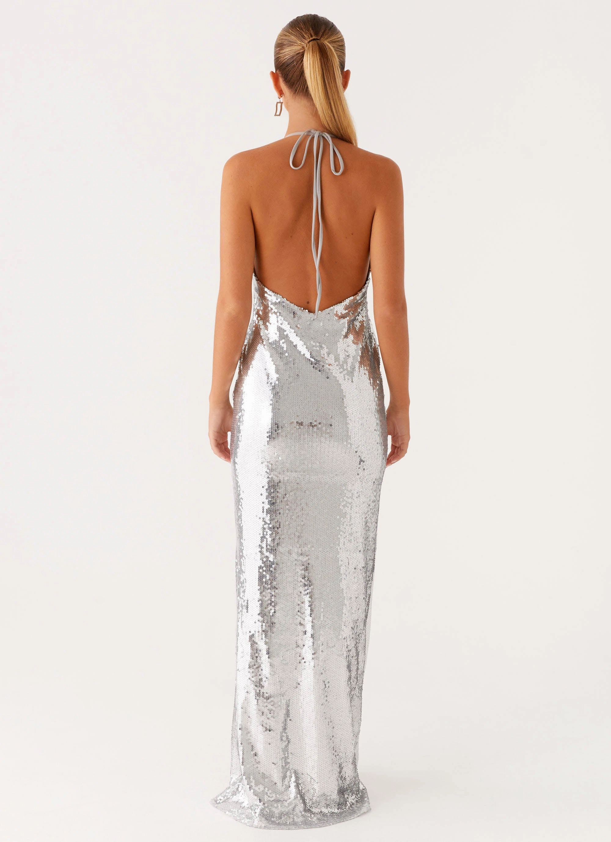 Easy Texture Travel Ready Billions Sequin Maxi Dress - Mirror Silver