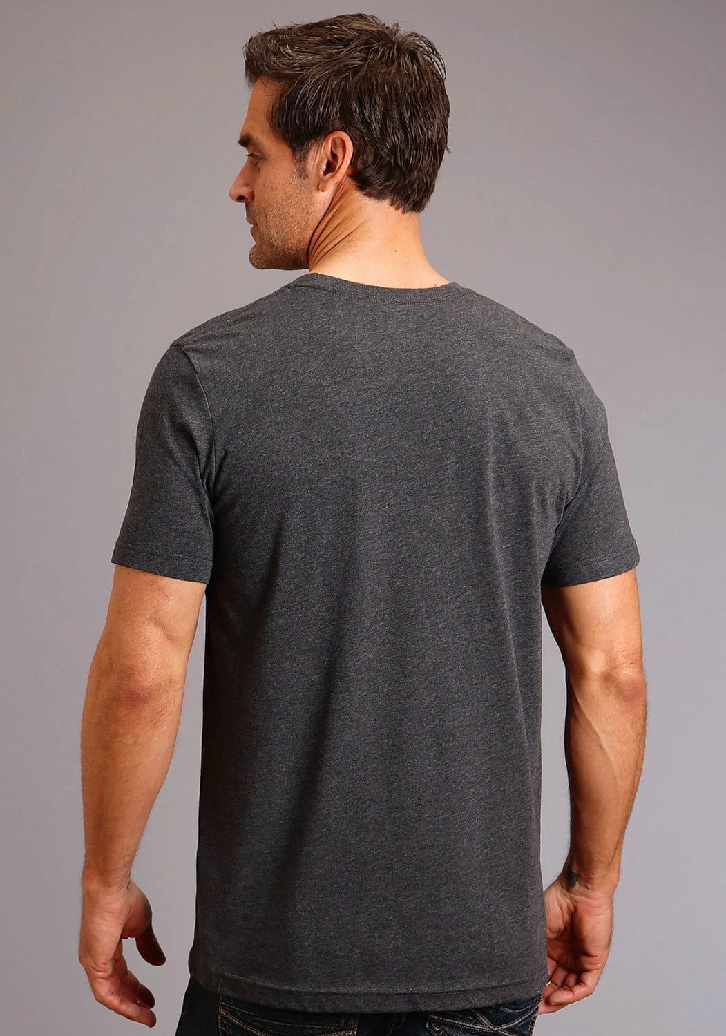 Stetson Mens Heather Grey Cotton Blend Logo Sketch S/S T-Shirt Lakeside Relaxation Weekend Casual