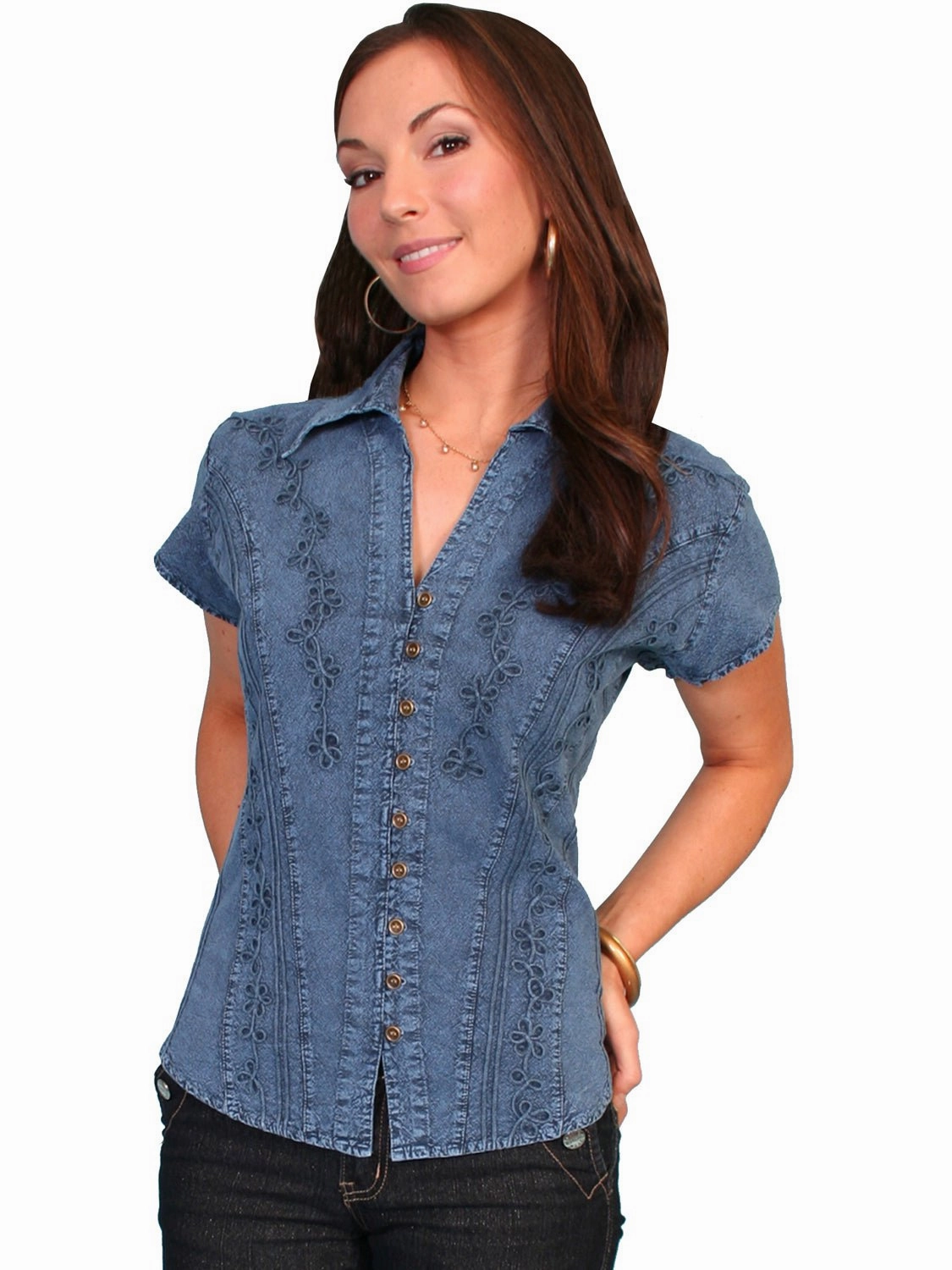 Quick-Dry Scully Cantina Womens Dark Blue 100% Cotton Cap Sleeve Vine Blouse