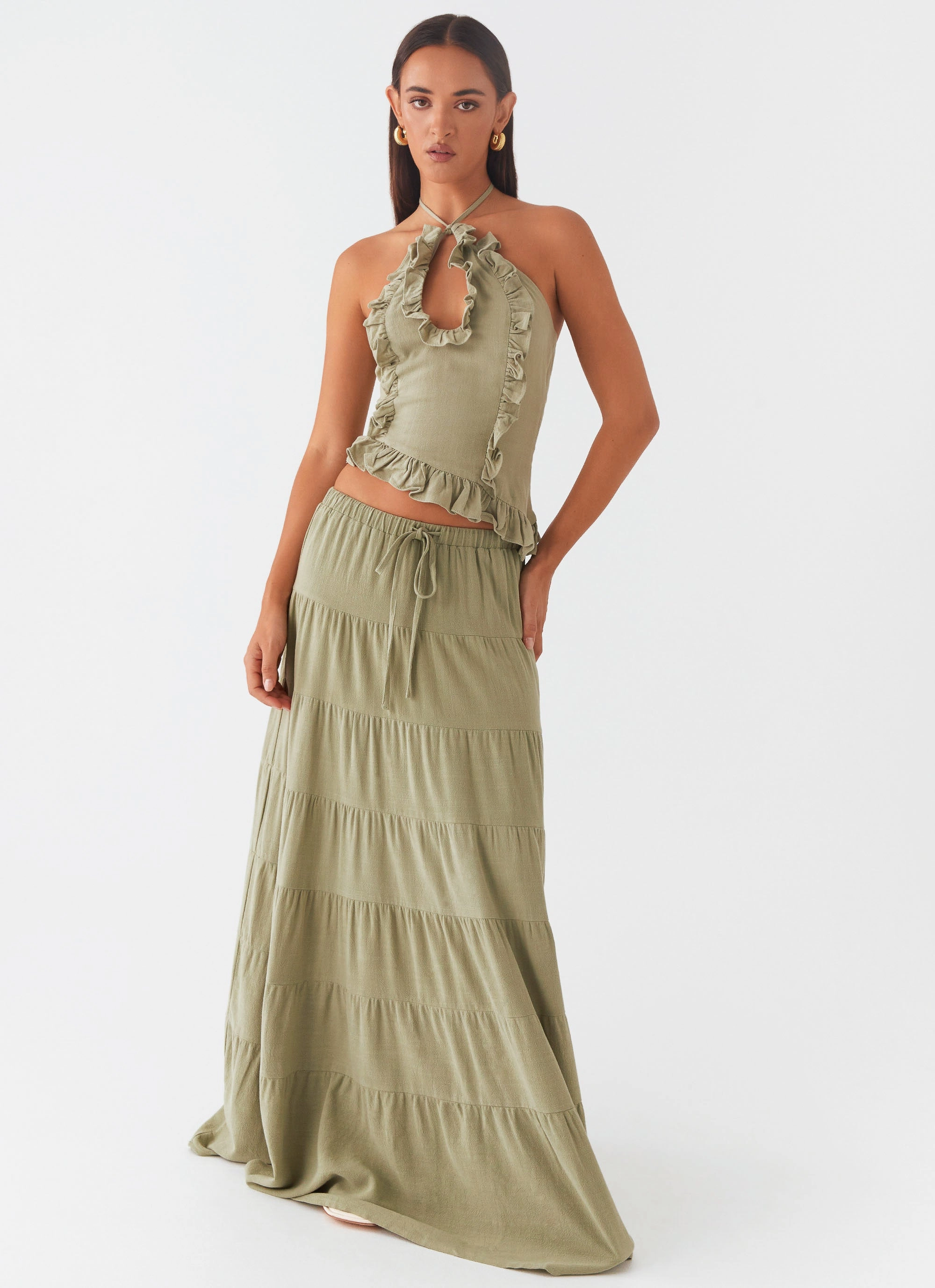 Mariella Linen Maxi Skirt - Sage EasyCare Material