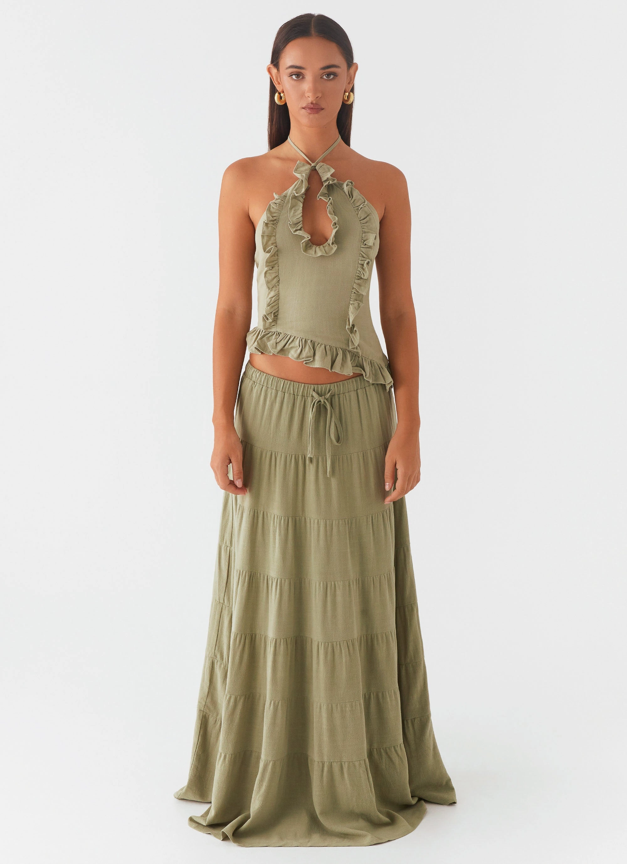 Mariella Linen Maxi Skirt - Sage OdorResistant Technology RecycledPolyester
