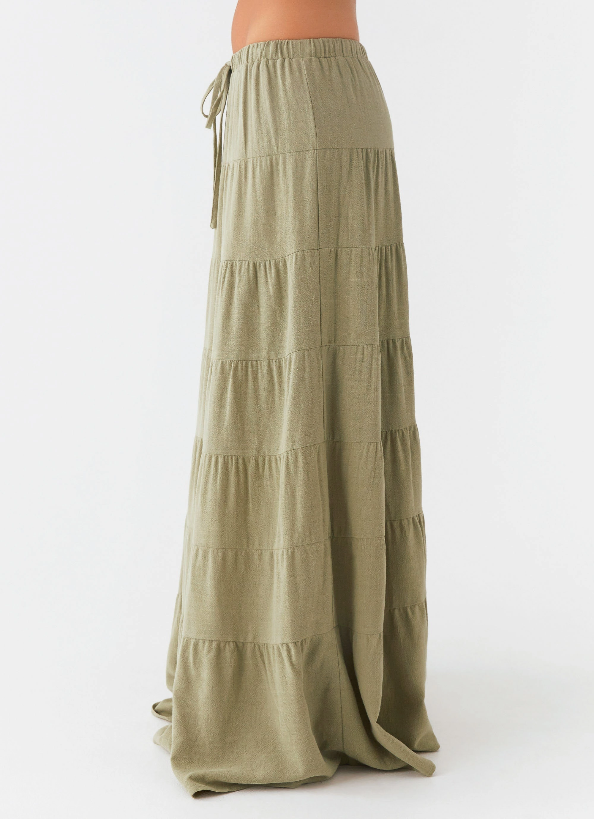 Mariella Linen Maxi Skirt - Sage Reflective Detailing