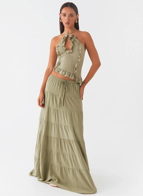 Mariella Linen Maxi Skirt - Sage EasyCare Material