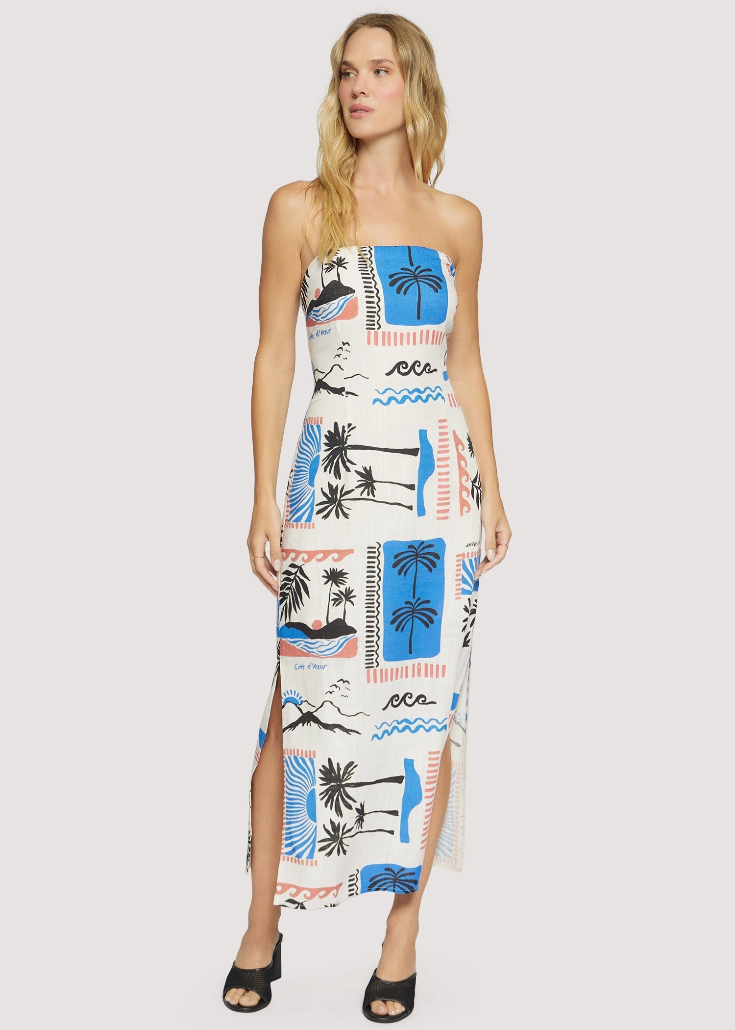 Azure Paradiso Strapless Maxi Dress in Cream/Blue Multi Street Elegance