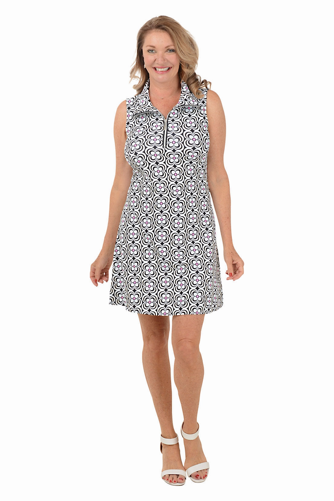 Black Optical Daisy UPF50  Sleeveless Dress Daily Chic Eye Catching