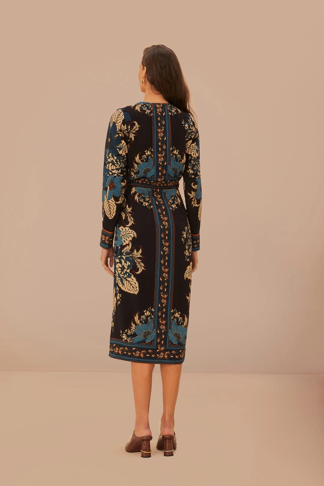 Blossom Tapestry Midi Dress in Black Party Perfect