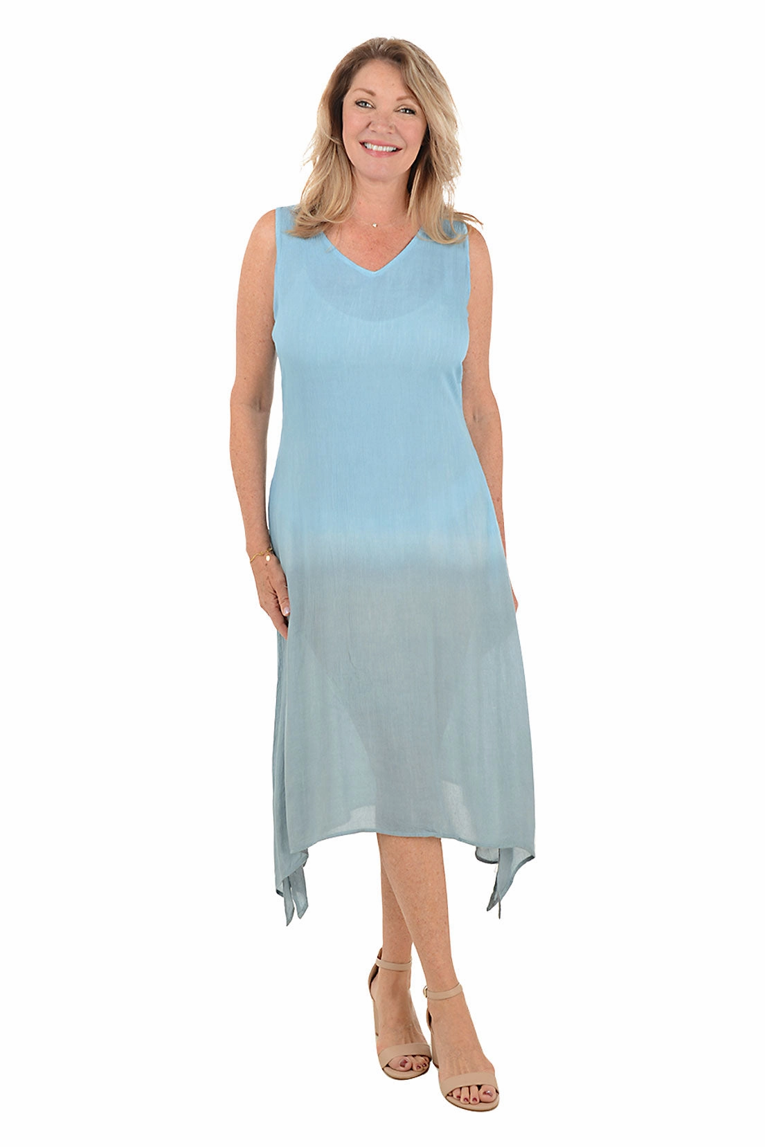 Comfort Mode Blue Dip-Dye Sleeveless Midi Dress