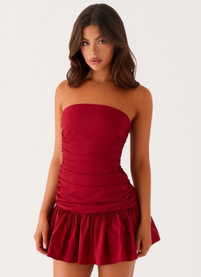 Abrasion-resistant Fine Details Carmel Mini Dress - Merlot