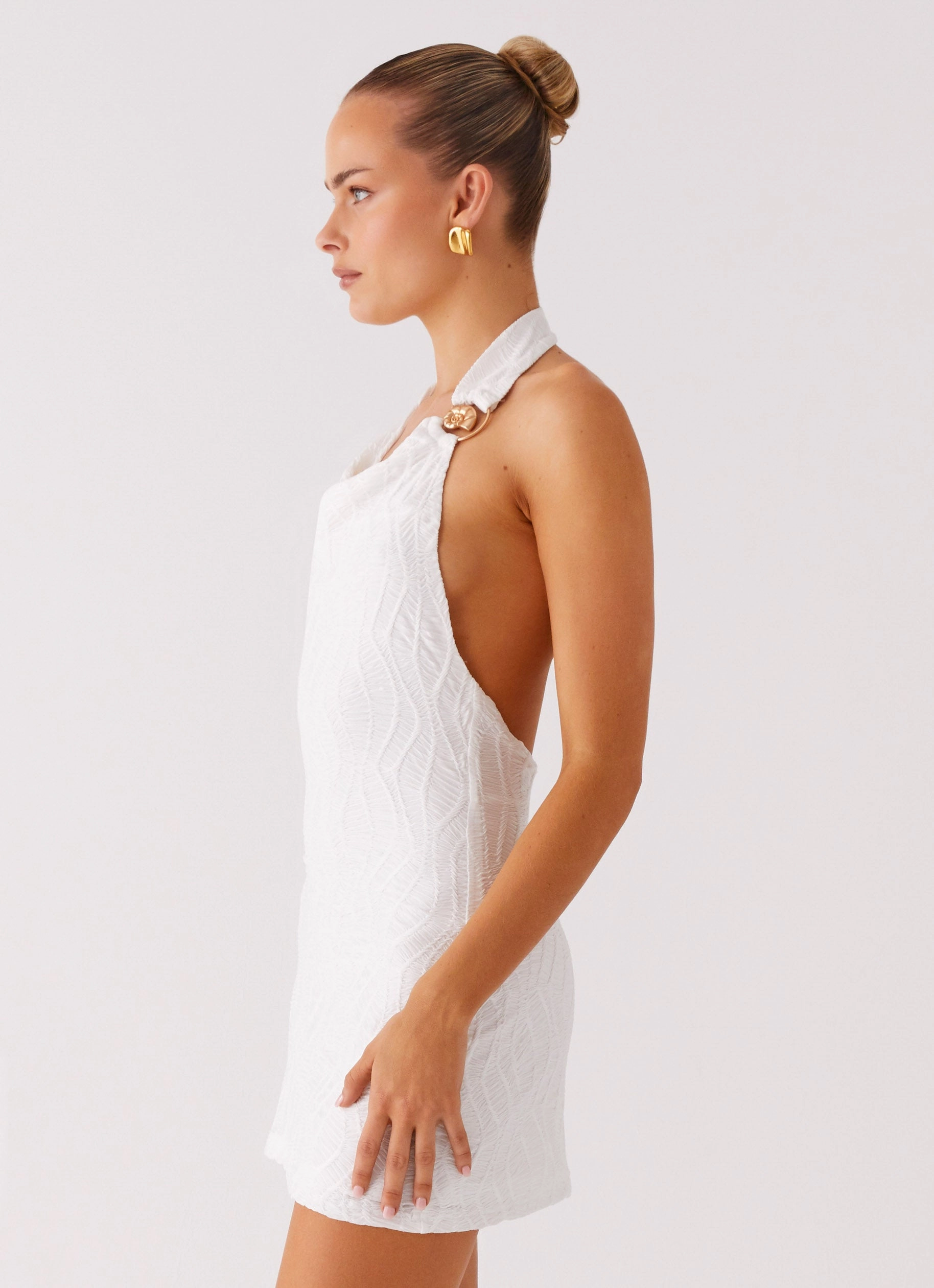 Love Line Halter Mini Dress - White Modern Wear