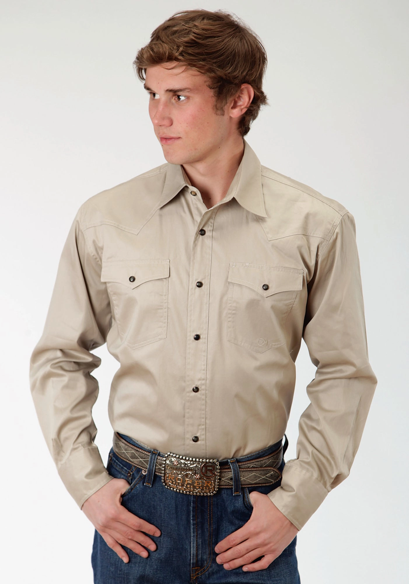 Gym Companion Roper Special Program Mens Tan 100% Cotton L/S Poplin Western Shirt