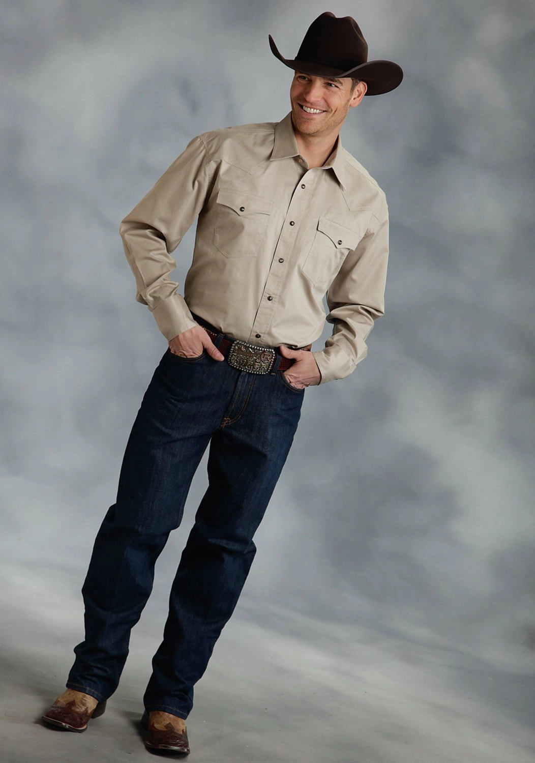 Roper Special Program Mens Tan 100% Cotton L/S Poplin Western Shirt Breathable Material