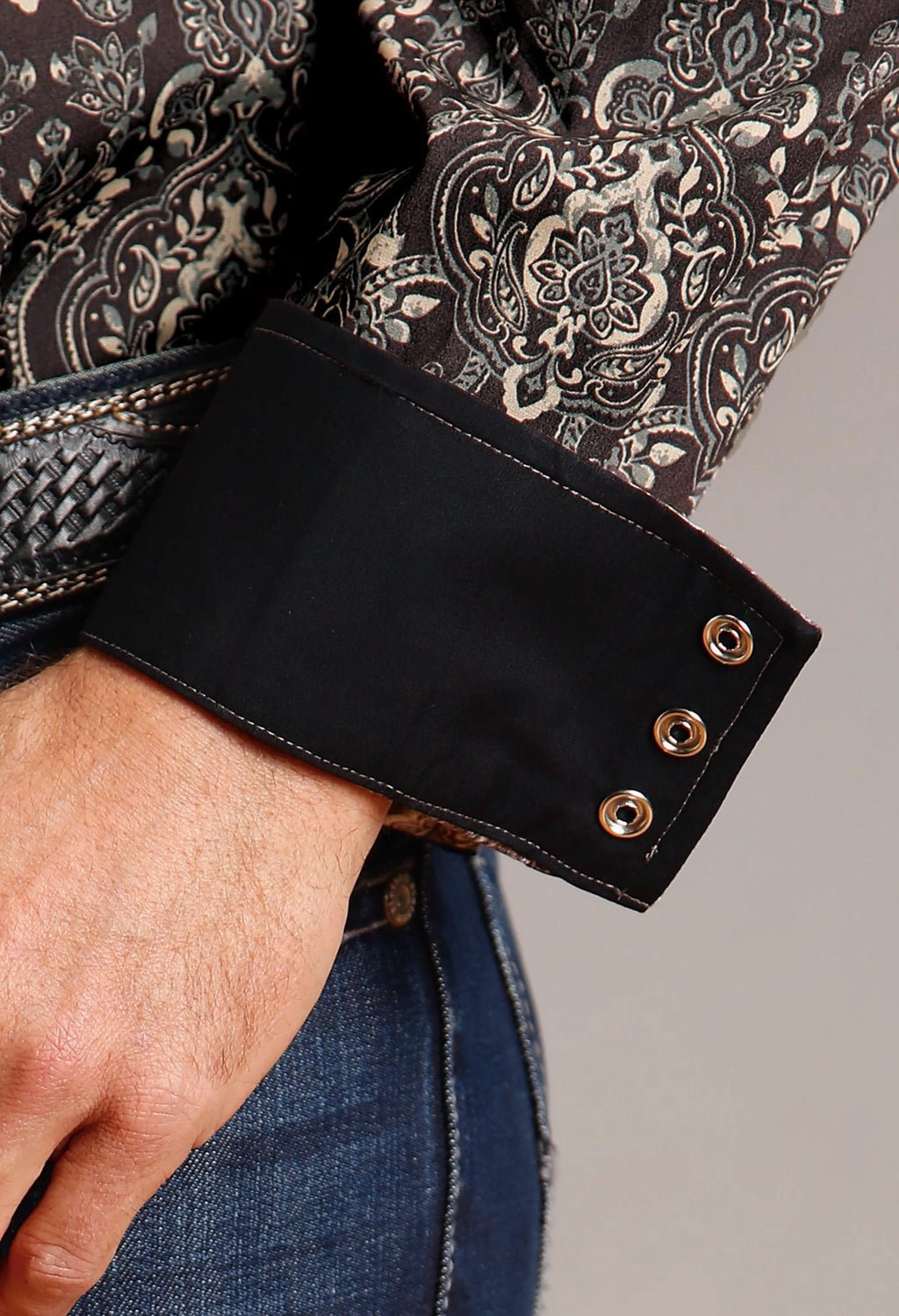 Stetson Mens Vintage Damask Grey 100% Cotton L/S Shirt Flexible Material