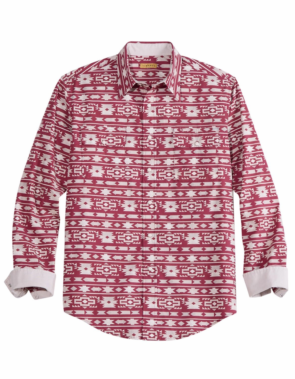 Inner Layer Tin Haul Mens Aztec Stripe Wine/White 100% Cotton L/S Shirt