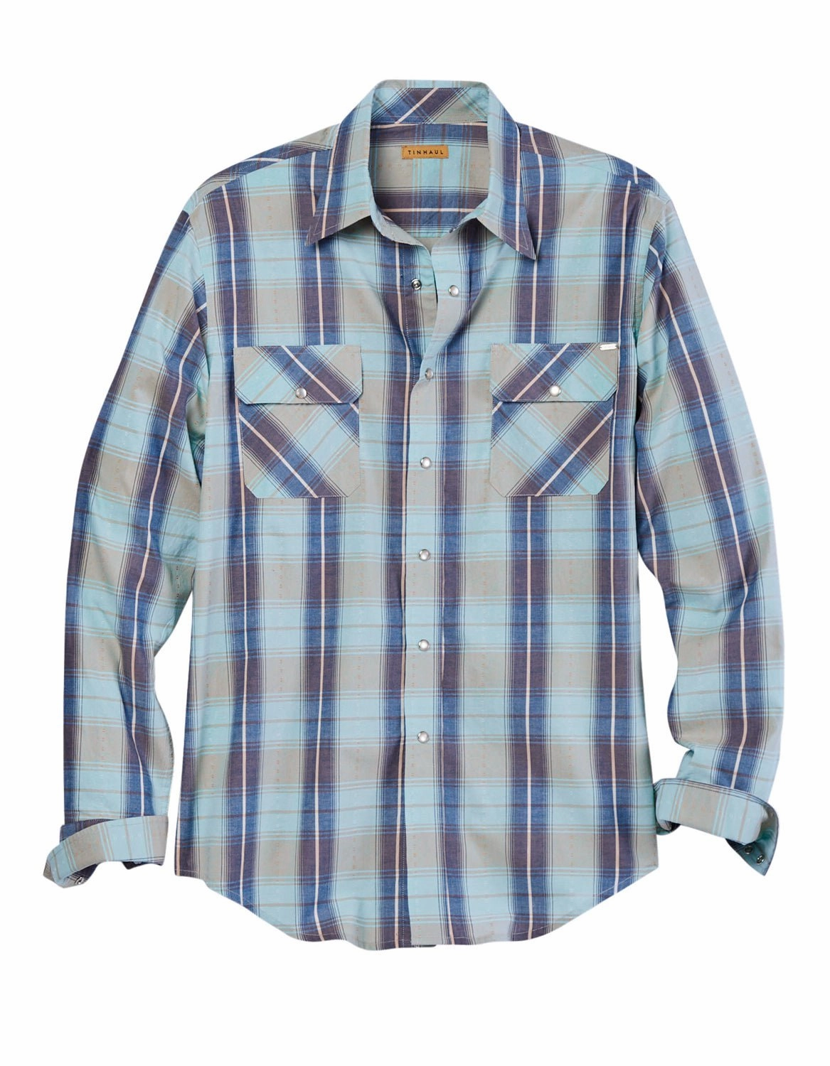 Neutral Shade Tin Haul Mens Vintage Dobby Plaid Blue 100% Cotton L/S Shirt