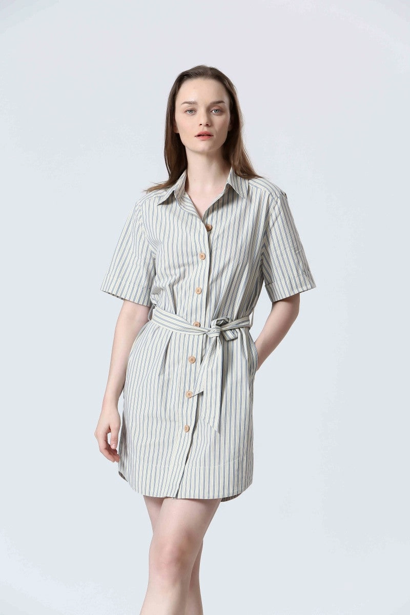 Silky Movement Street Mood STRIPED BUTTON FRONT DRESS