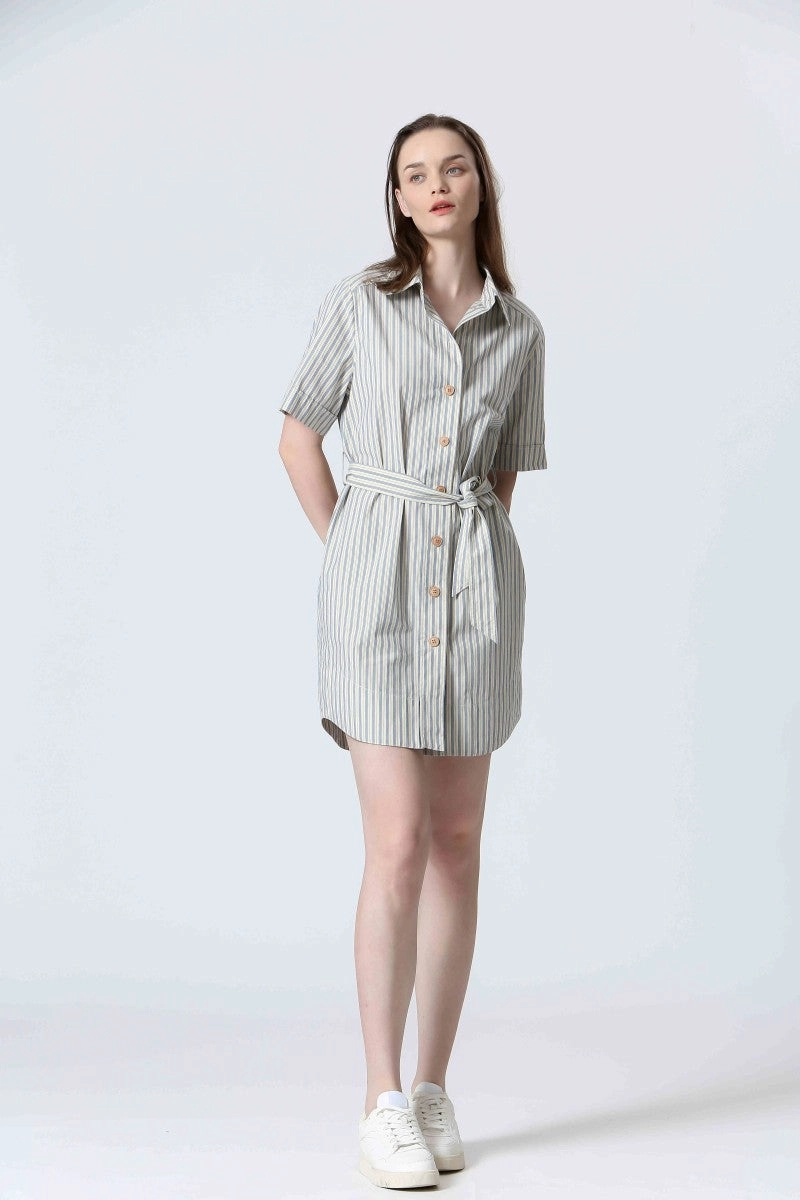 Mood Focused Calm Mood STRIPED BUTTON FRONT DRESS
