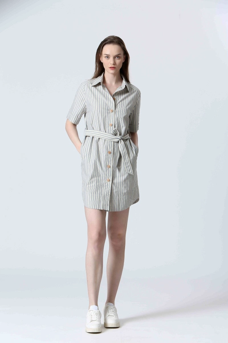 STRIPED BUTTON FRONT DRESS Bohemian-Style