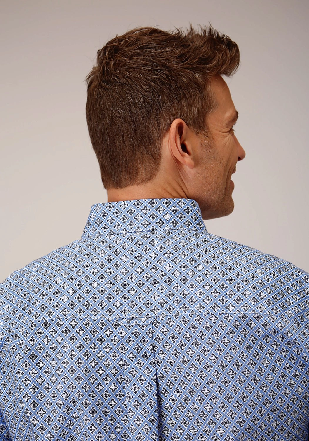 Roper Mens Thistle Foulard Blue 100% Cotton S/S Shirt Geometric Pattern