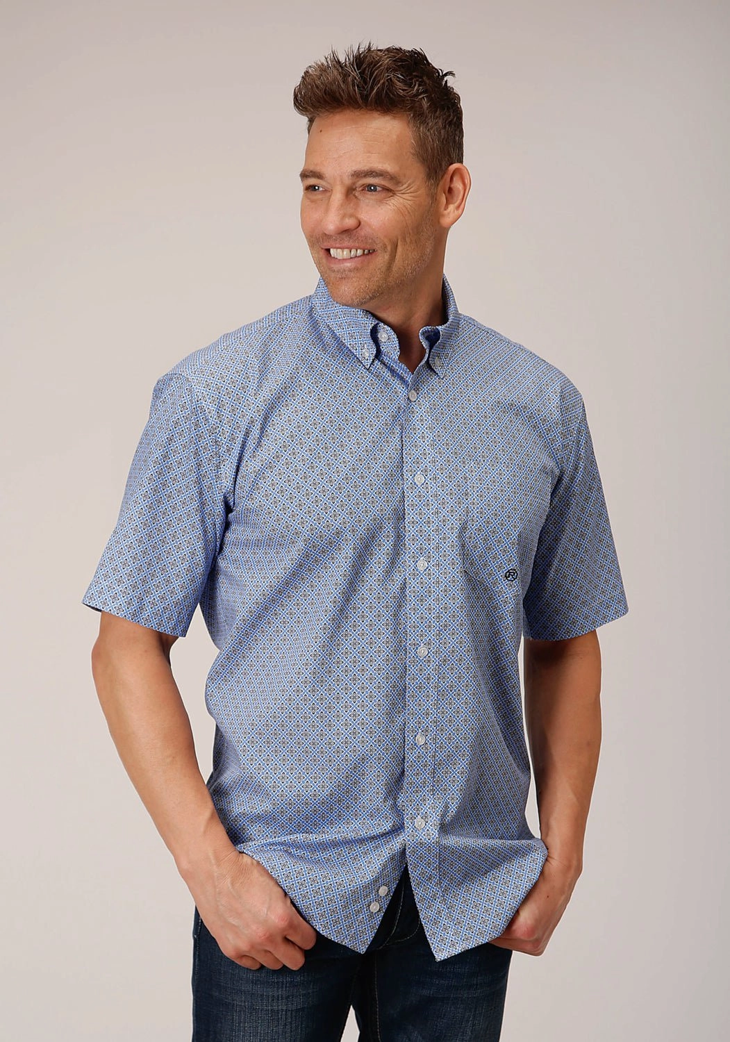 Picnic Outfit Roper Mens Thistle Foulard Blue 100% Cotton S/S Shirt